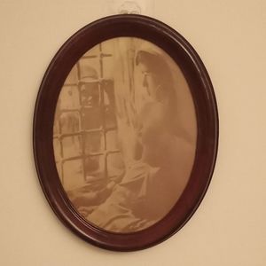 Vintage Young Boy Nude Naked Show Girl in Window Framed Black and White Picture